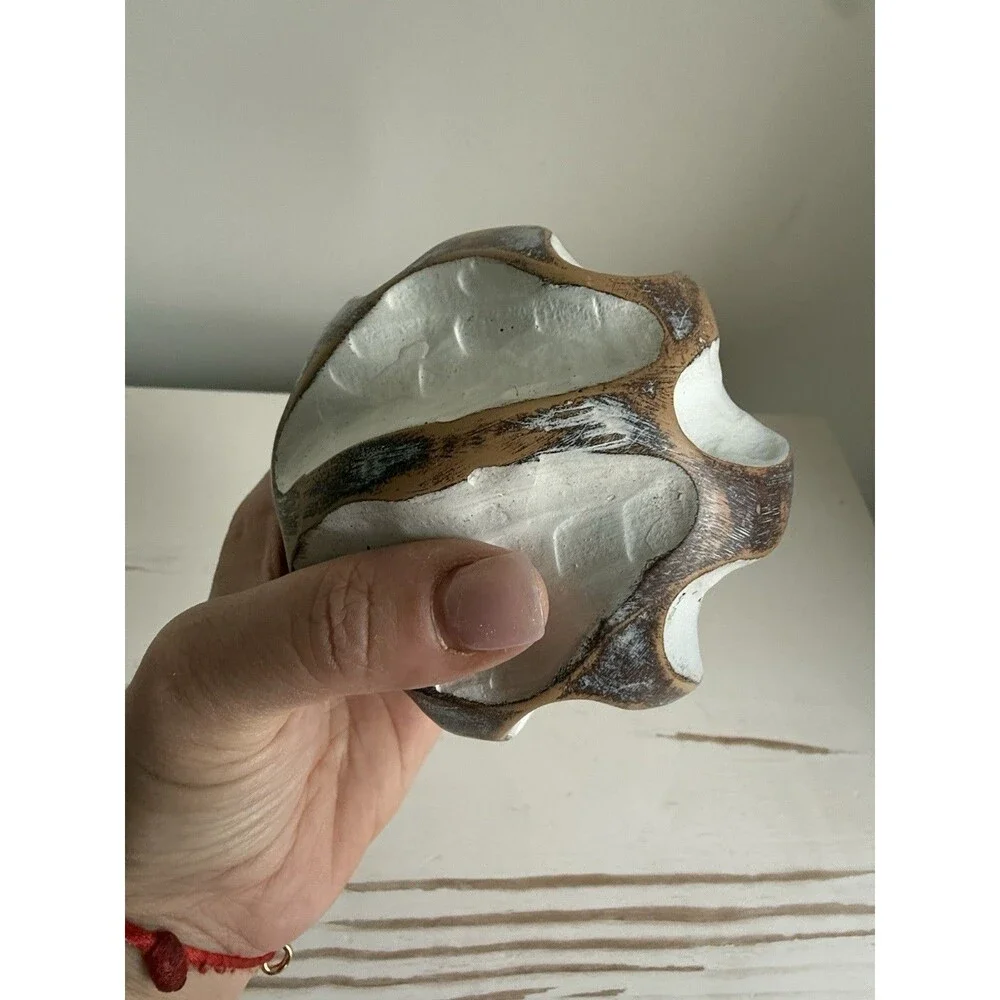 ✿ Mango Wood Decorative Sphere Hand Carved White Brown Boho Home Decor